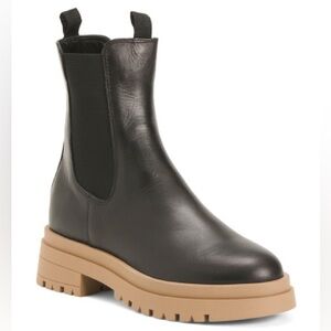 Free Monday black leather lug sole chelsea boot womens size 38